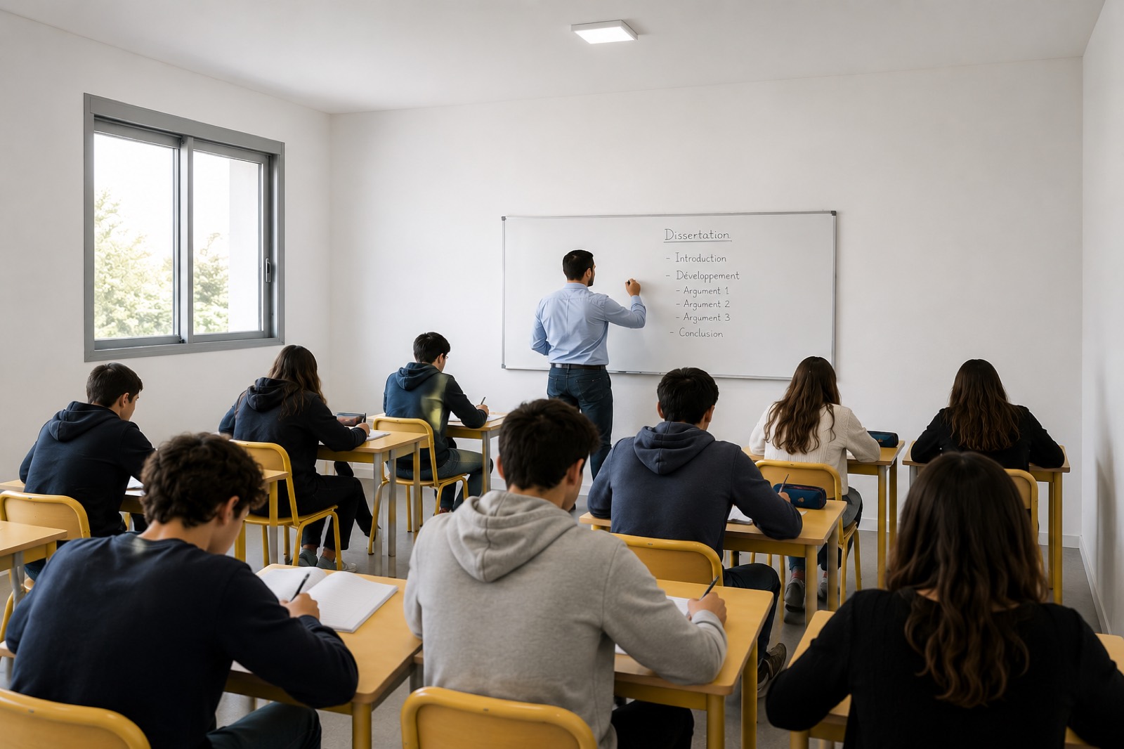 Classe de lycée CNED à Marrakech préparant une dissertation